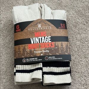 Men's Vintage Boot Socks - Cream with Black Stripes (6 Pairs)